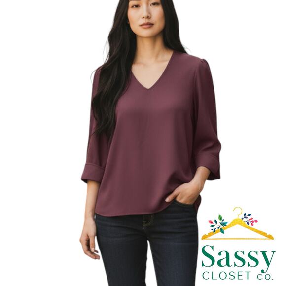 Ann Taylor Purple V‑Neck Top L – 3/4 Sleeve, Stretch Knit, EUC - Picture 1 of 6